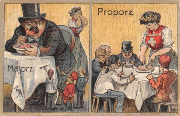 Switzerland Political Cartoon Proportional Voting Helvetia Postcard AA97828