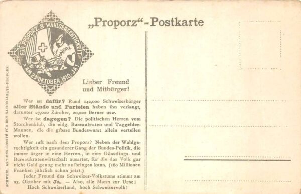 Switzerland Political Cartoon Proportional Voting Helvetia Postcard AA97828 - Image 2