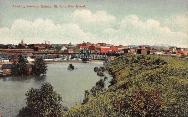 Quincy Illinois Birds Eye View from Bay Island Vintage Postcard AA97831