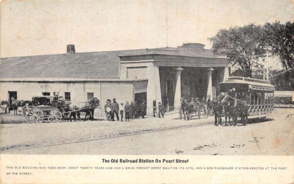 New Bedford Massachusetts Pearl Street Train Station Horse Trolley PC AA97854