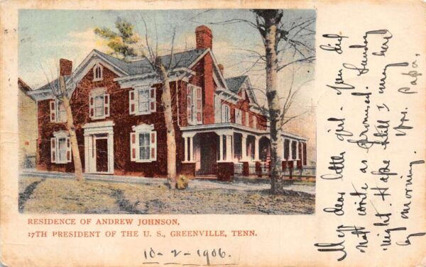 Greenville Tennessee Andrew Johnson Residence Vintage Postcard AA97884