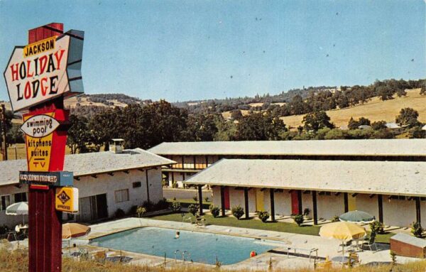 Jackson California Jackson Holiday Lodge Swimming Pool Vintage Postcard AA98029