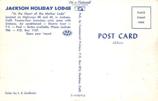 Jackson California Jackson Holiday Lodge Swimming Pool Vintage Postcard AA98029 - Image 2