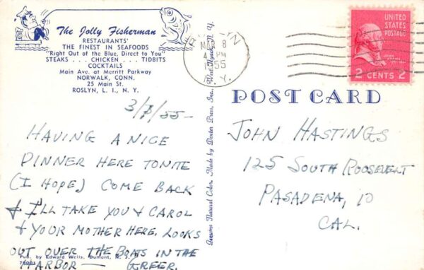 Roslyn Long Island New York The Jolly Fisherman Restaurant Postcard AA98030 - Image 2