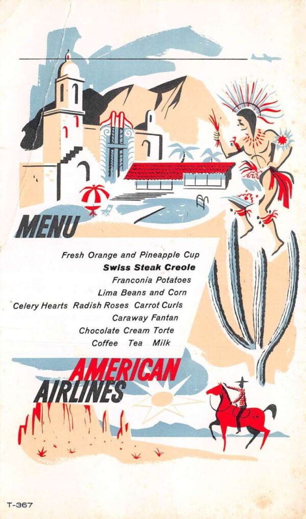 American Airlines Dinner Menu Vintage Postcard AA98032