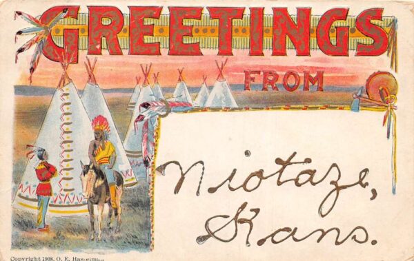 Niotaze Kansas Greetings Native American Indians Vintage Postcard AA98039