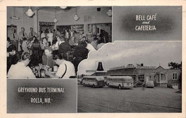 Rolla Missouri Greyhound Bus Terminal Bell Cafe Vintage Postcard AA98044