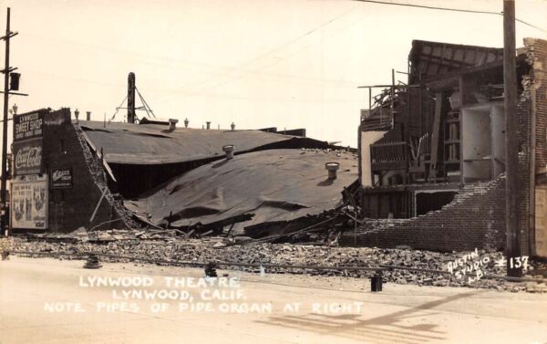 Lynwood California 1933 Earthquake Lynwood Theatre Real Photo Postcard AA98070