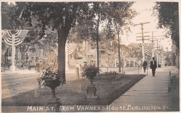 Burlington Vermont Main Street Patriotic Real Photo Postcard AA98086