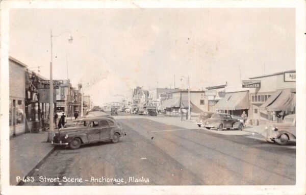 Anchorage Alaska Business District Street Scene Real Photo Postcard AA98093