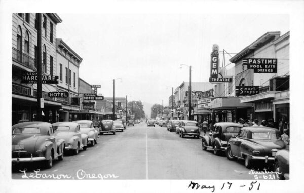 Lebanon Oregon Business District Gem Theatre Billiards Real Photo PC AA98100