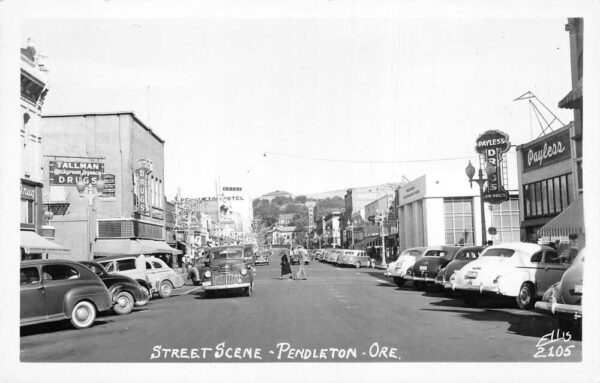 Pendleton Oregon Street Scene Drug Store Real Photo Postcard AA98102