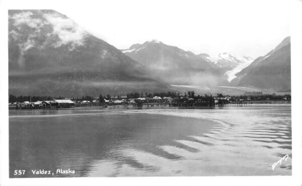 Valdez Alaska Scenic View from Water Real Photo Vintage Postcard AA98117