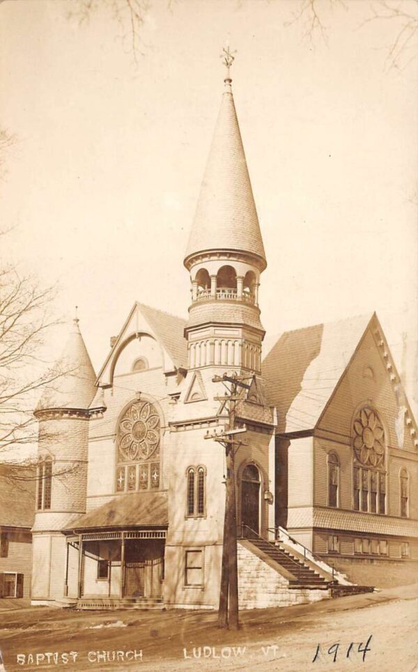 Ludlow Vermont Baptist Church Real Photo Vintage Postcard AA98123