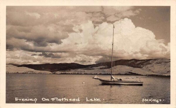 Flathead Lake Montana Sailboat Scenic View Real Photo Vintage Postcard AA98135