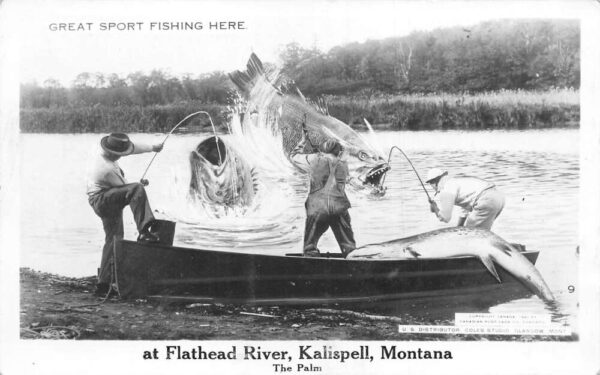 Kalispell Montana Flathead River Fishing Exaggeration Real Photo PC AA98176