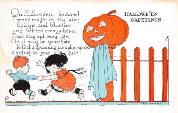 Halloween Greetings Children Pumpkin Jack O Lantern Auburn Weaver PC AA98322