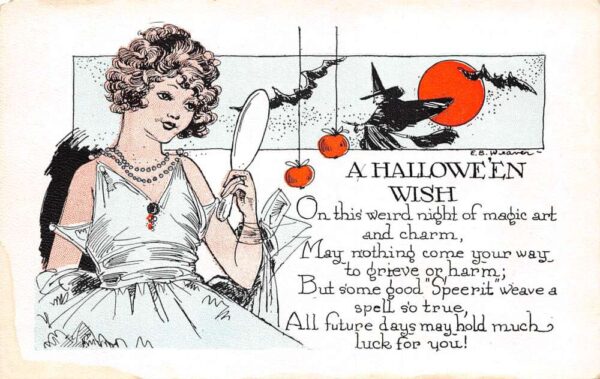 Halloween Greetings Girl Looking in Mirror Witch Auburn Weaver PC AA98323