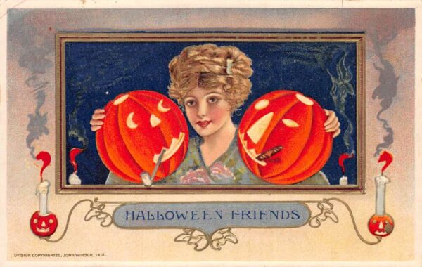 Halloween Greetings Lady with Smoking Pumpkins Cigar Pipe Winsch PC AA98338