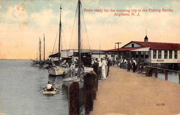 Anglesea New Jersey Fishing Boats at Pier Vintage Postcard AA98353