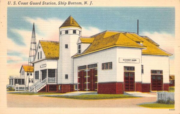 Ship Bottom New Jersey US Coast Guard Station Linen Vintage Postcard AA98357