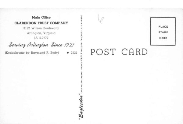 Arlington Virginia Clarendon Trust Co Vintage Postcard AA98372 - Image 2