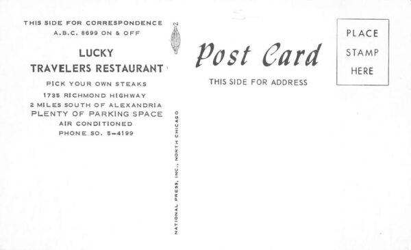 Alexandria Virginia Lucky Traveler Restaurant Dining Room Postcard AA98388 - Image 2