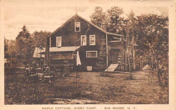 Big Moose New York Maple Cottage, Higby Camp, Sepia Toned Lithograph, PC U22368