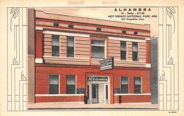 Hot Springs National Park Arkansas Alhambra Bath House, Vintage Postcard U22375