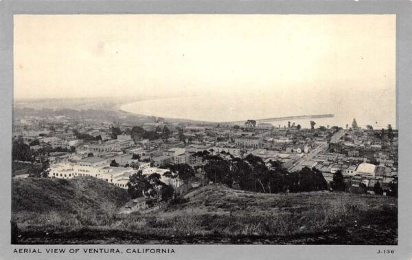 Ventura California Aerial View, B/W Chrome, Vintage Postcard U22395