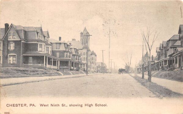 Chester Pennsylvania West 9th St., Showing High School, Vintage Postcard U22403