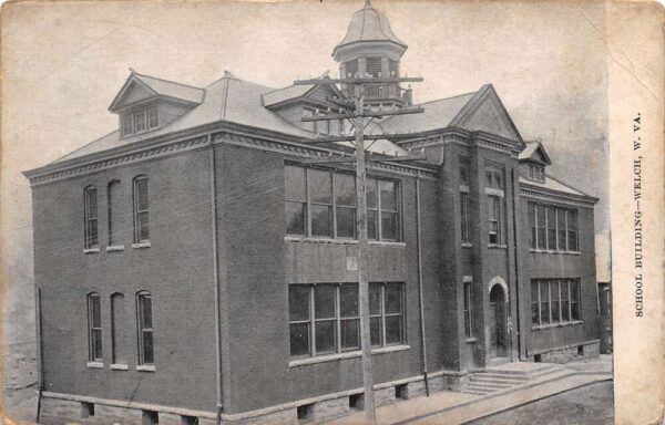 Welch West Virginia School Building, B/W Lithograph, Vintage Postcard U22421