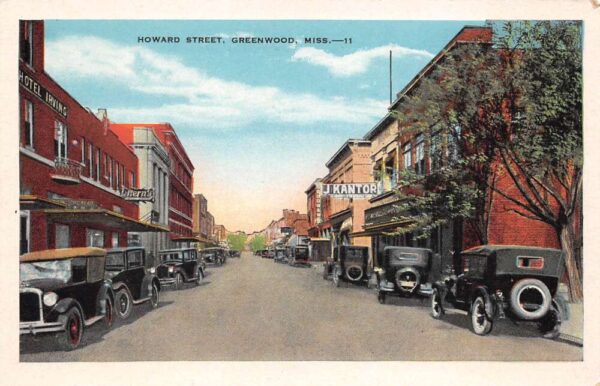 Greenwood Mississippi Howard Street, White Border, Vintage Postcard U22435