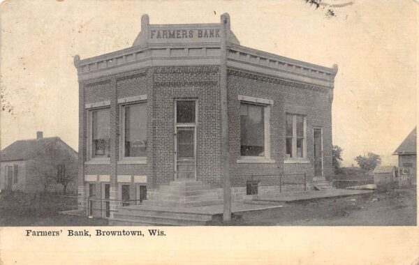 Browntown Wisconsin Farmers' Bank, B/W Lithograph, Vintage Postcard U22438