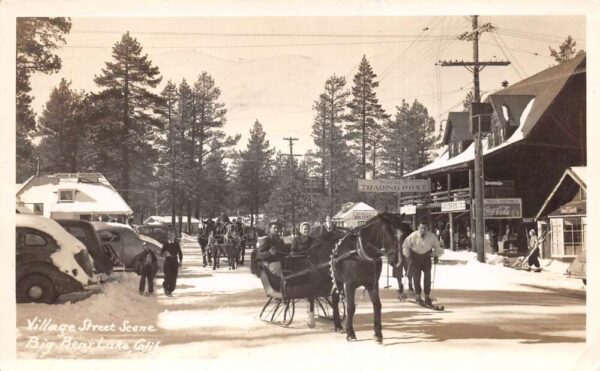 Big Bear Lake California Horse Sleigh Skiiing Coke Sign Real Photo PC AA98494