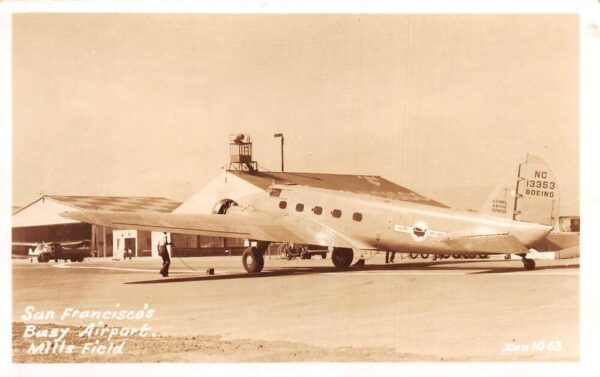 San Francisco California Mills Field Airport Real Photo Vintage Postcard AA98505