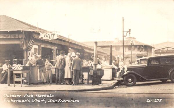 San Francisco Fishermans Wharf Outdoor Fish Markets Real Photo Postcard AA98527