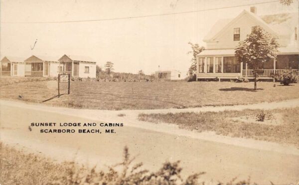 Scarboro Beach Maine Sunset Lodge and Cabins Real Photo Vintage Postcard AA98530