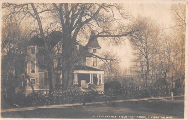 Livingston Montana Elk Horn Fence Laurens Residence Real Photo Postcard AA98543