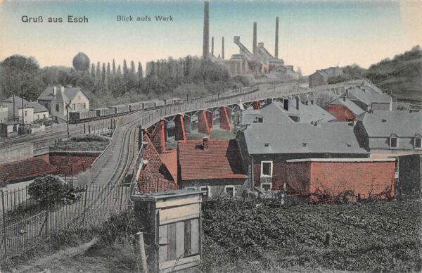 Esch Luxembourg ? Steelworks Factory Plant Gruss aus Vintage Postcard AA92041