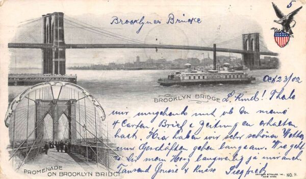 New York City Brooklyn Bridge and Promenade on Bridge Private Mail PC AA92046