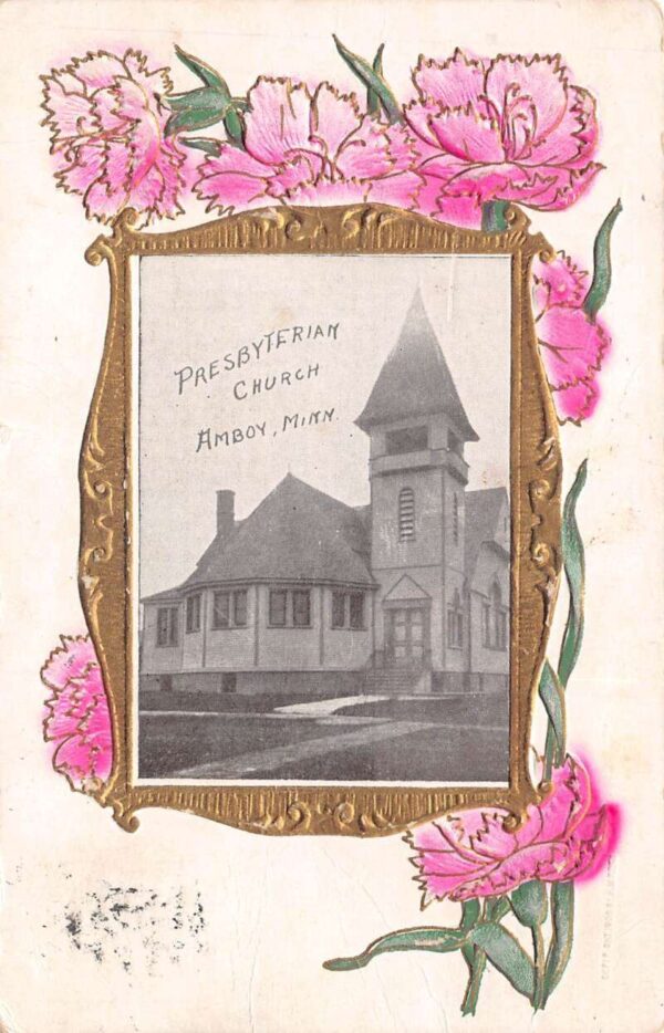 Amboy Minnesota Presbyterian Church Pink Carnation Flower Border PC AA92076