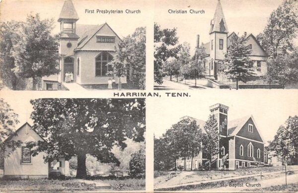 Harriman Tennessee Churches of Harriman, Multi-View Lithograph, Postcard U21347