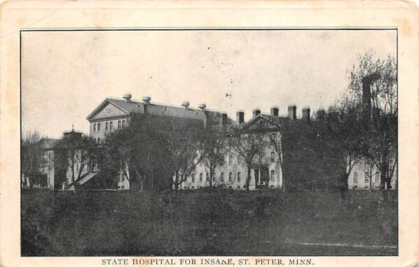 St. Peter Minnesota State Hospital For Insane, B/W Lithograph, Vintage PC U21353