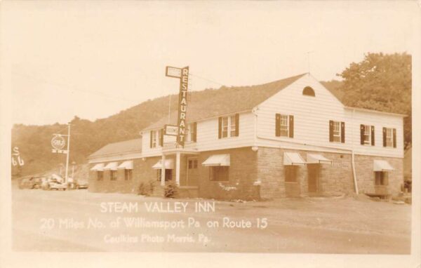 Williamsport Pennsylvania Steam Valley Inn, Gulf Gas Sign, Vintage RPPC U21354