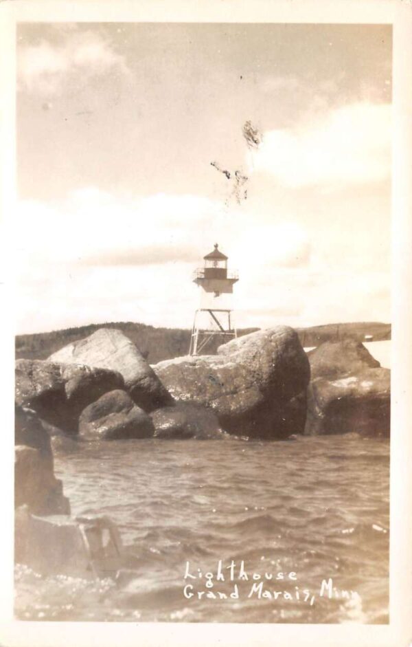 Grand Marais Minnesota Lighthouse, Real Photo, Postcard U21377