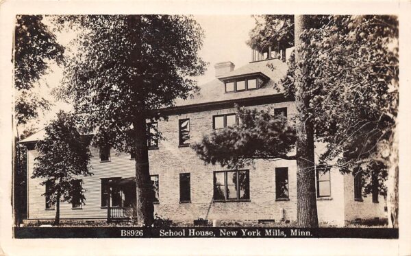 New York Mills Minnesota School House, Real Photo, Vintage Postcard U21393