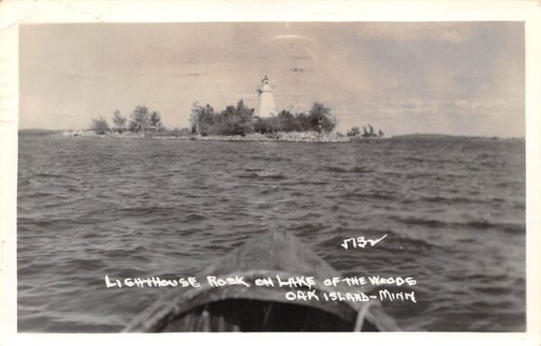 Oak Island Minnesota Lighthouse Rock On Lake Of The Woods, Vintage RPPC U21397