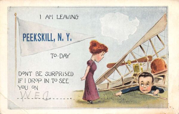 Peekskill New York Greetings Wrecked Airplane Humor Postcard AA93004