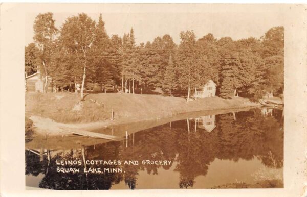 Squaw Lake Minnesota Leino's Cottages and Grocery Real Photo Postcard AA93286